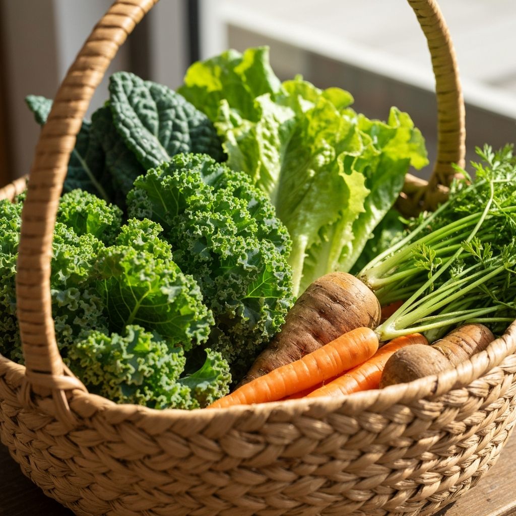 Fresh leafy greens and fiber-rich vegetables